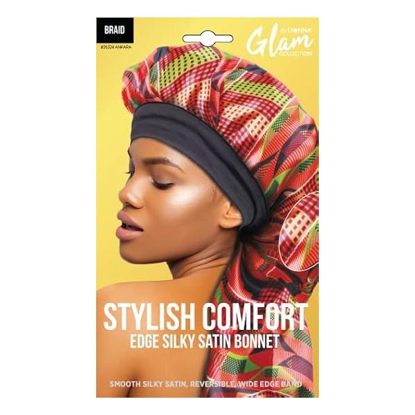 DONNA Stylish Edge Reversible Silky Bonnet, Shower Cap for Women Silk Bonnet Sleeping Satin Braid AZTEC
