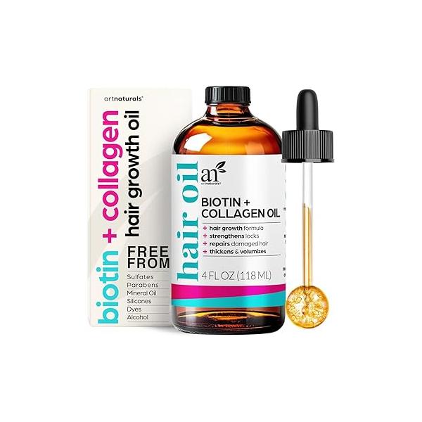 artnaturals Biotin Collagen Hair Oil 4.0oz - Growth Promoting Volumizing Formula Reduce Loss, Strengthens and Nourishes Controls Frizz & Improves Manageability