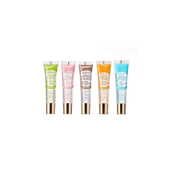 Ruby Kisses Broadway Vita-Lip Clear Lip Gloss (5 Pack Mint, Rosehip, Coconut, Argan Oil, Mango Butter), Ultra-Hydrating & Soothing Formula with Vitamin Oils, High-Shine Non-Sticky Finish Balm
