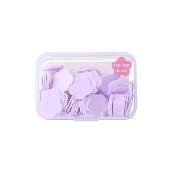 100Pcs Purple Mini Portable Travel Soap Paper Sheets,Flower Shape Disposable Flakes, Hand Wash Cleaning Washing Toiletry Sheets Foot and Care(ZS582)