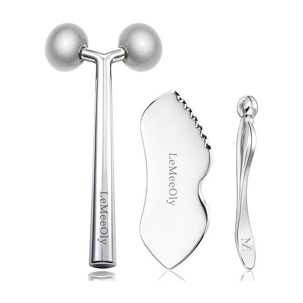 Face Roller Massager Skin & Gua Sha Facial Tools Stainless Steel, Massage Care for Neck Body, Reduce Puffiness Remove Wrinkles, Valentines Gift Women