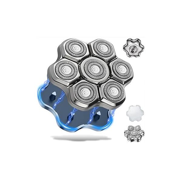Universal Head Shaver Replacement Heads Magnetic 7 Blades Compatible with Freebird & Other Brands (7msilver)
