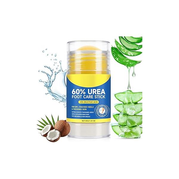 Urea Cream Stick 60% plus 2% Salicylic Acid,urea cream percent for feet maximum strength,Foot Lotion Cracked Heels,Dry Hands & Rough Knees,Callus Remover Skin Softener, Soften Dead (1)