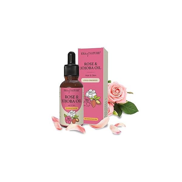 Rose and Jojoba Oil - 100% Cold-Pressed Pure for Hair, Skin, Lips, Acne, Beard Care 1oz