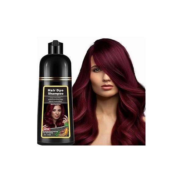 Instant Dark Wine Red Hair Dye Shampoo 3 in 1 for Gray Hair, Natural Color Men & Women, 17.6 FL OZ Herbal Colors Minutes