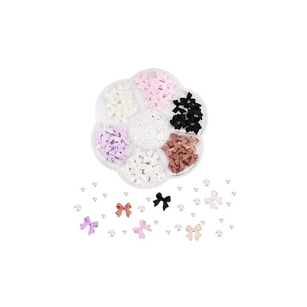 3D Bow Nail Charms, 6 Colors Tiny Charm with Pearl Stone Design Colorful Decorations for Jewelry Clothes Shoes DIY Craft