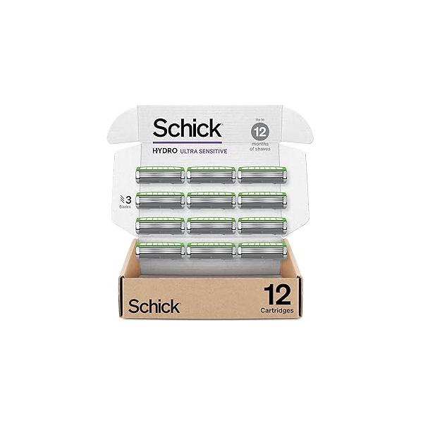 Schick Hydro Ultra Sensitive Razor Refills, 12ct | 3 Blade Heads for Men, Shaving Blades, 12 Refills