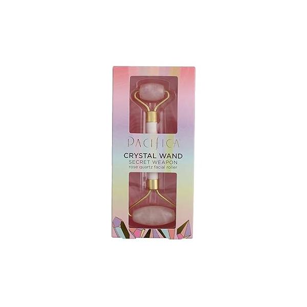 Pacifica Rose Quartz Facial Roller Massager - Crystal Gua Sha Skincare Tool for Face, Eyes & Neck Cooling Stone Face Wrinkles, Fine Lines, Puffiness Self Care Beauty Gift