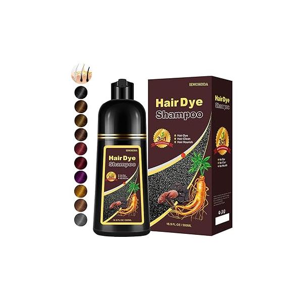 Instant Dark Brown Hair Dye Shampoo for Gray 3 in 1, Natural Color Women Men, Easy to Use, 100% Coverage Long Lasting 16.9 Fl Oz (Dark brown)