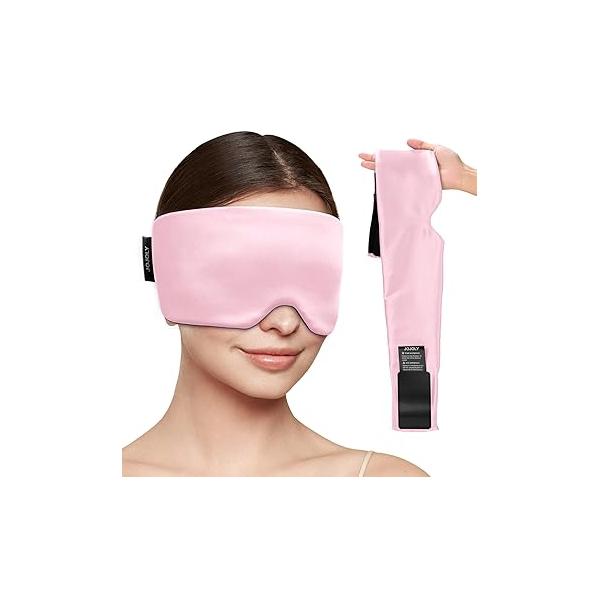 Ice Eye Mask for Puffy Eyes & Migraines - 360° Full Coverage Cooling Mask, Reuable Pack After Eyelid Surgery, Relief Fatigue Headache Dark Circles, 99% Light Blocking（Black