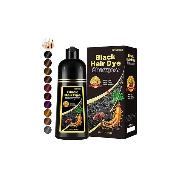 Instant Dark Brown Hair Dye Shampoo for Gray 3 in 1, Natural Color Women Men, Easy to Use, 100% Coverage Long Lasting 16.9 Fl Oz (Dark brown)
