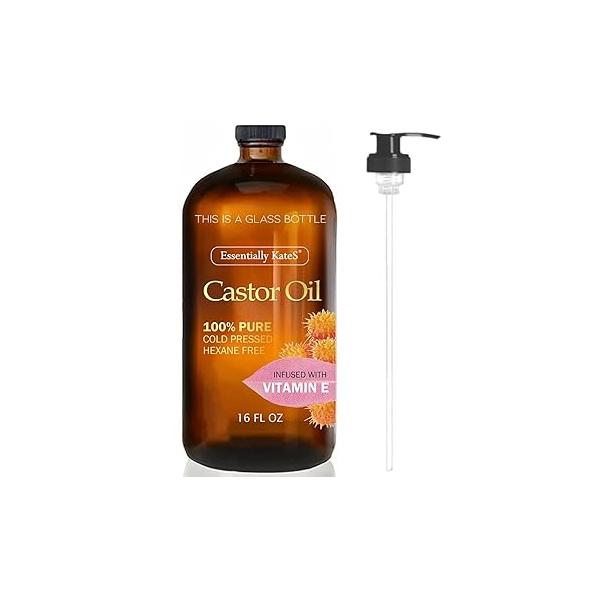 Castor Oil 16 Fl Oz - Infused With Vitamin E + Olive Shea Butter Rosehip Argan -100% Pure and Natural, Cold Pressed, Hexane-Free Hair Body
