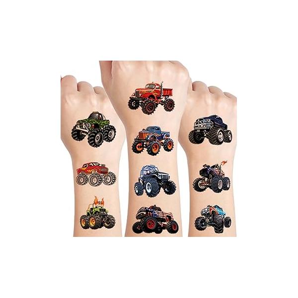 Monster Truck Temporary Tattoo for kids - 10 Sheets Cars Tattoos Boys Birthday Party Supplies Kids