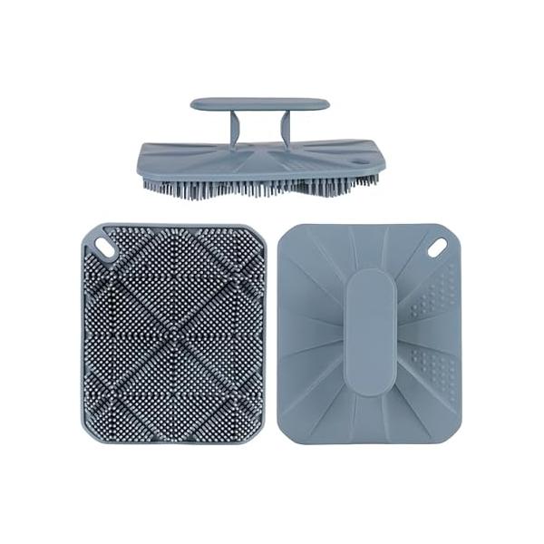 Food-Grade Soft Silicone Body Scrubber Shower Brush Handheld Cleansing Skin Brush，Gentle Exfoliating and Lather Well，Long-Lasting & Easy to Clean(Grey)
