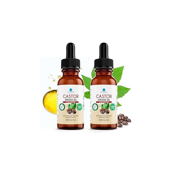 Dr. Robaina Organic Castor Oil - Cold-Pressed for Hair Growth, Eyelash & Eyebrow Care, Skin Hydration Nail Strength Pure Vegan Moisturizer Made in USA, 4 oz
