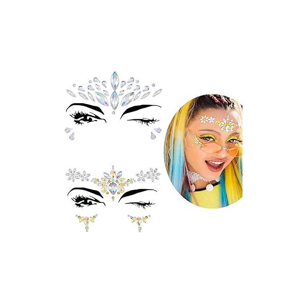 Rhinestone Face Gems Mermaid Jewels Glitter Crystal Eyes Stickers Rave Party Festival Sticker Body Jewelry for Women and Girls 2PCS (B)