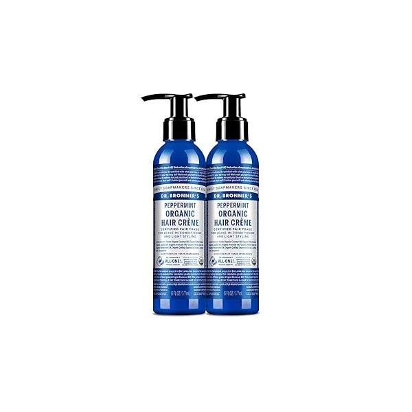 Dr. Bronner’s Organic Hair Crème Leave-In Conditioner Styling Cream Anti Frizz Product for Women & Men USDA Organic, Cruelty Free, Peppermint - 6oz 2 Pack