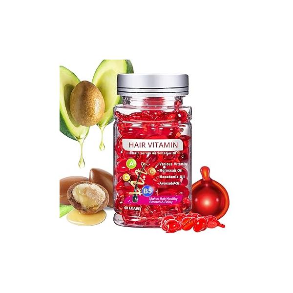 No Rinse Hair Treatment Serum, 40 Pcs Moisturizing Oil Capsules Make Shiny with Avocado, Argan & Vitamins A, C, E, B5