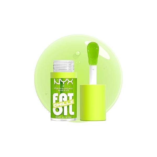 NYX PROFESSIONAL MAKEUP Fat Oil Chillz, Moisturizing, Shiny and Vegan Tinted Lip Gloss - Strawberry Slush (Sheer Pinkish Purple)
