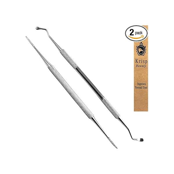 Ingrown Toenail Removal Kit - Under Nail Cleaner Tool Double Ended Lifter & File Cleaning Scooper Curette Tools Trimmer Medical Grade Stainless Steel Manicure Pedicure Care Set by Krisp