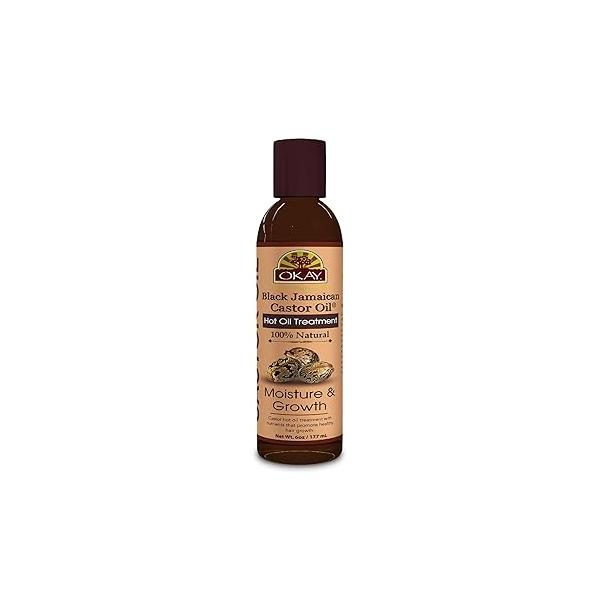 OKAY 100% Natural Black Jamaican Castor Hot Oil Hair Treatment - for Dry Damaged Frizzy Hair, Pure Therapy Blend with Jojoba Men & Women 6 oz (Pack of 1)