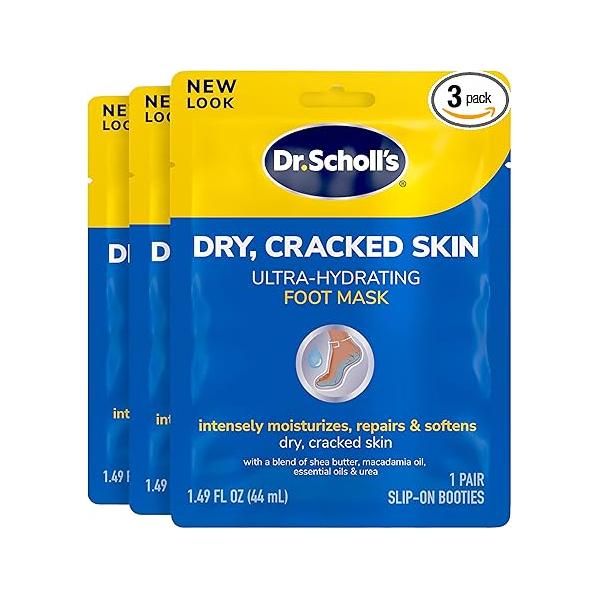 Dr. Scholl's Dry, Cracked Skin, Ultra Hydrating Foot Mask, 3 Pairs Moisturizing Socks: Intensely Moisturizes Repairs and Softens Rough Dry Skin with Urea & Essential Oils for Feet