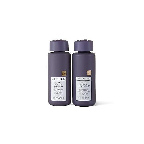 Kristin Ess Hair Purple Shampoo and Conditioner Set for Blonde, Brunette, Silver + Gray Hair, Anti Brass Yellow Tones, Safe Color Treated Sulfate Free Toning