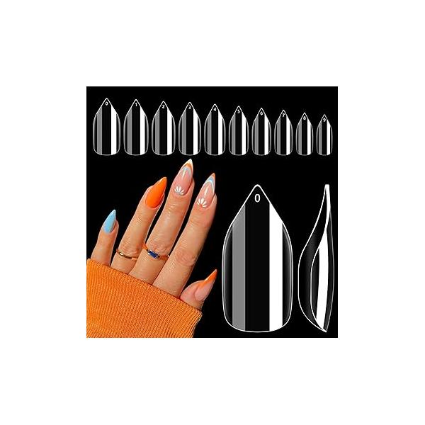 Clear Stiletto Nail Tips, No C Curve Medium Tip for Acrylic Nails Professional, 550PCS Soft Gel Tips Half Cover Almond Fake Extension Salon Home DIY