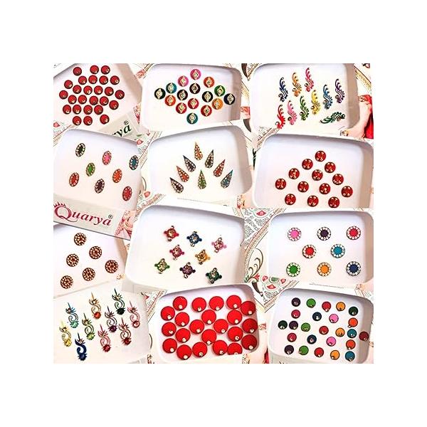 Indian Bindis Designer Multicolour Bindi Pack of 5 | Glitter Sparkle Shaded Crystal Diamond Stone Sticker for Women Kumkum Bollywood Style Temporary Tattoo/Body Art/Jewel Gift