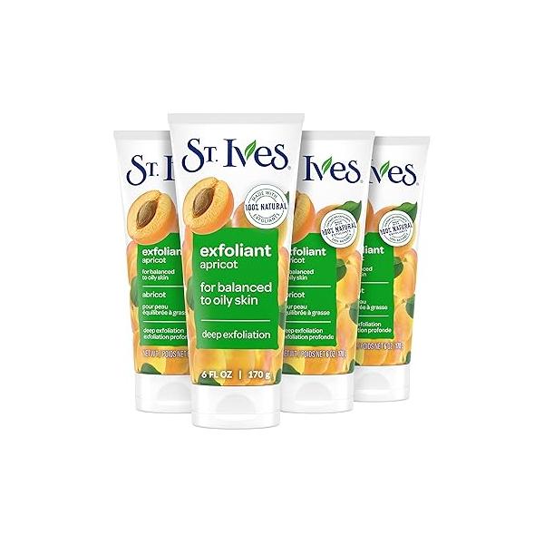 St. Ives Fresh Skin Apricot Face Scrub, Deep Exfoliator Care for Clean, Glowing Skin, Oil-free Facial Scrub Made with 100% Natural Exfoliants, 6 oz, 4 Pack