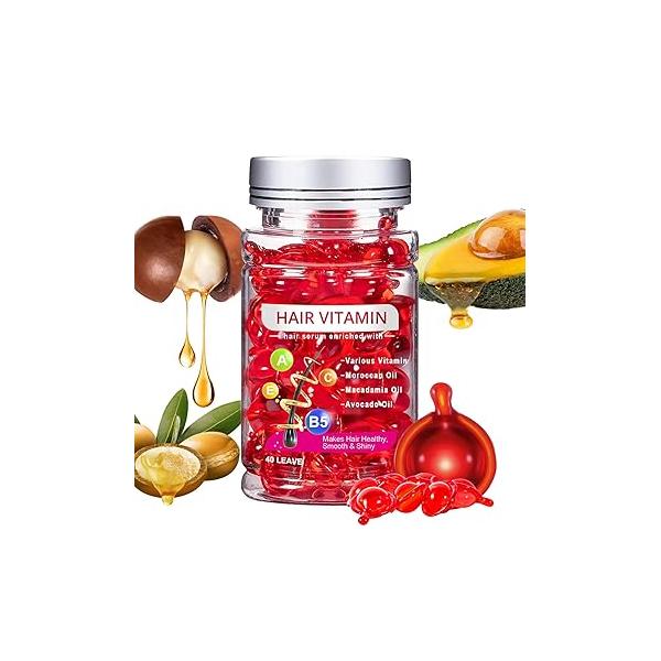 No Rinse Hair Treatment Serum, 40 Pcs Moisturizing Oil Capsules Make Shiny with Avocado, Argan & Vitamins A, C, E, B5