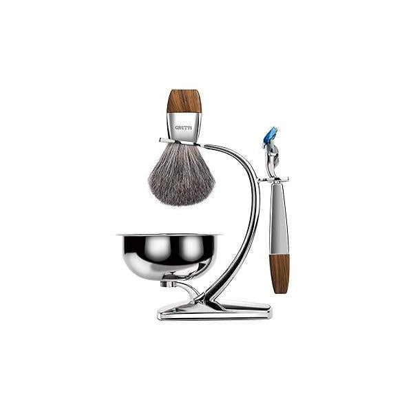 GRUTTI Magnetic Shaving Stand with Bowl - Stainless Steel Razor & Brush Holder, Chrome Alloy Base Perfect for Men, Dad, Husband (Father's Day, Birthday)