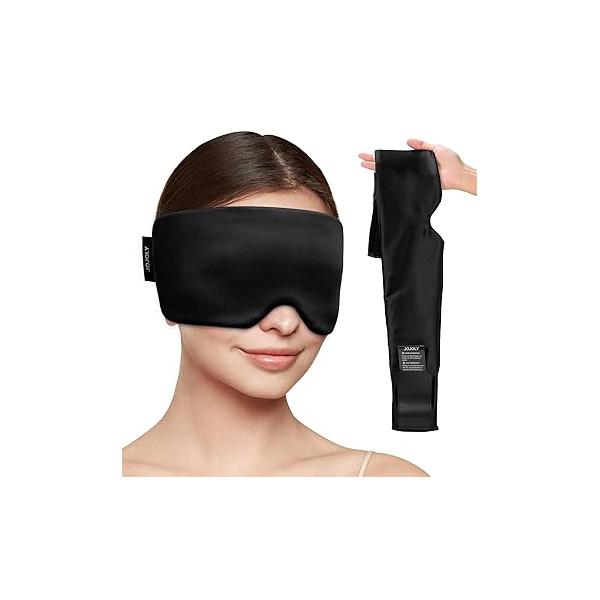 Ice Eye Mask for Puffy Eyes & Migraines - 360° Full Coverage Cooling Mask, Reuable Pack After Eyelid Surgery, Relief Fatigue Headache Dark Circles, 99% Light Blocking（Black