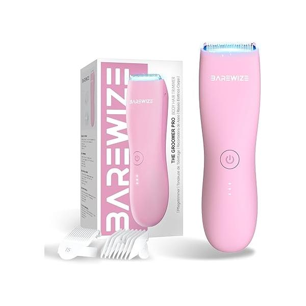 Bikini Trimmer for Women, Pubic Hair | Waterproof, USB-C Rechargeable, LED Light, Replaceable Blade Electric Razors Lady Shaver (Blush Pink)