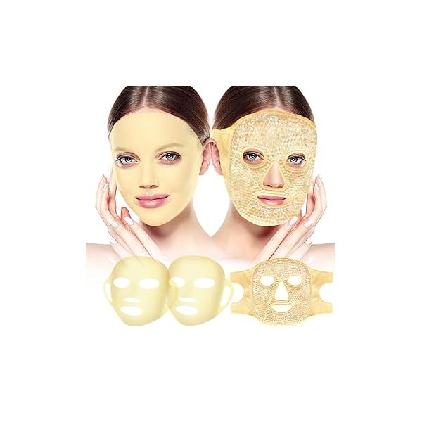 Face Ice Pack and 2 Packs Silicone Mask Cover, Hot Cold Eye Compress Skin Care Set for Women Puffiness Swelling Relief Beauty Spa Essentials Gifts