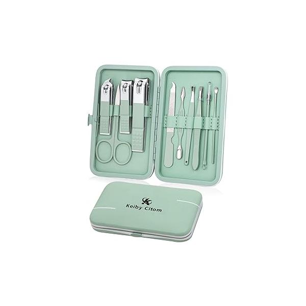 Manicure Set, Travel Mini Nail Clippers Kit Pedicure Care Tools, 10pcs Stainless Steel Grooming kit (Pink)