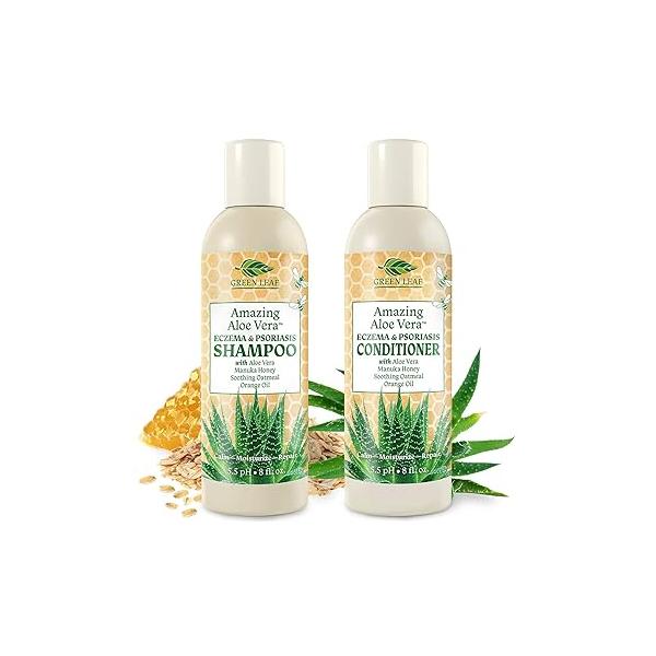 Eczema & Psoriasis Shampoo Conditioner Set For Men Women (2 Pack)-Aloe Vera Manuka Honey for Gentle Itchy, Dry Scalp Treatment-Dandruff, Seborrheic Dermatitis, Sulfate-Free, Hypoallergenic 8oz