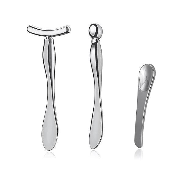 Pimoys 2 Pcs Metal Eye Cream Applicator Face Roller Massager Tool,Eye Massage Wand Stick Women for Facial Reducing Puffiness Wrinkle Gift