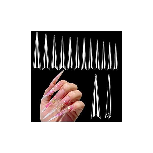 Clear Stiletto Nail Tips, No C Curve Medium Tip for Acrylic Nails Professional, 550PCS Soft Gel Tips Half Cover Almond Fake Extension Salon Home DIY