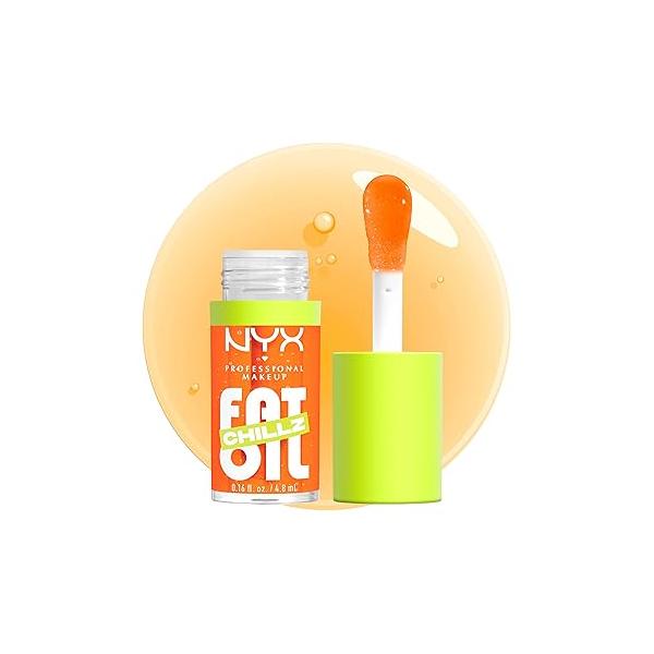 NYX PROFESSIONAL MAKEUP Fat Oil Chillz, Moisturizing, Shiny and Vegan Tinted Lip Gloss - Strawberry Slush (Sheer Pinkish Purple)
