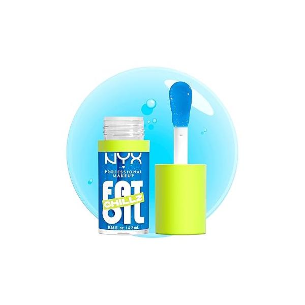 NYX PROFESSIONAL MAKEUP Fat Oil Chillz, Moisturizing, Shiny and Vegan Tinted Lip Gloss - Strawberry Slush (Sheer Pinkish Purple)