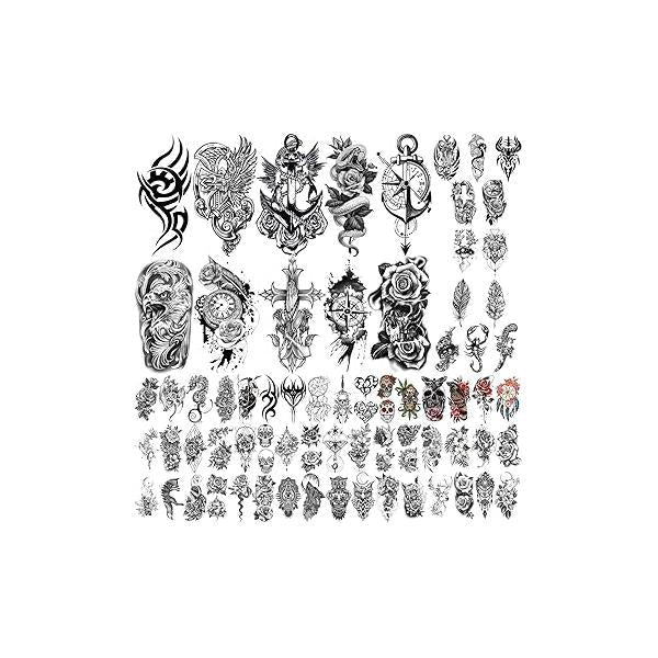 Yazhiji 77sheets Waterproof Mechanical Temporary Tattoo for Men or Women 17sheets Larger Half Arm Robot Realistic Fake Tattoos Adult And 60 sheets Tiny Flower Sticker Boys Girls