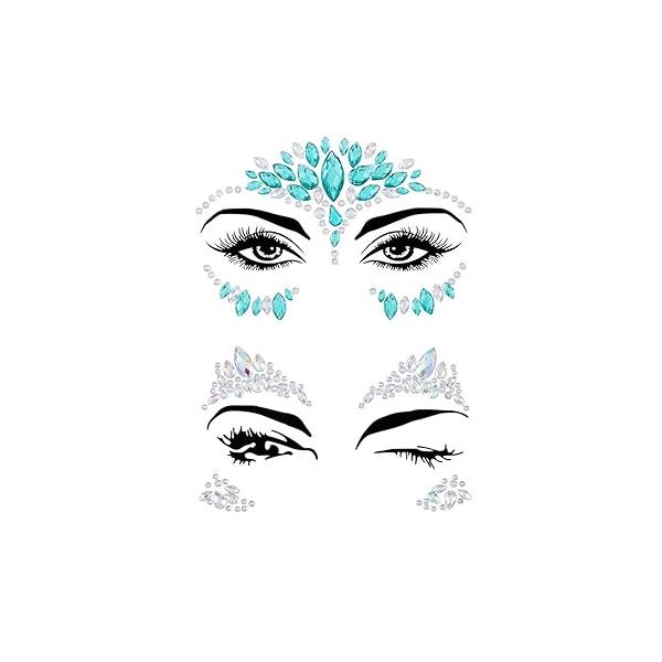 Rhinestone Face Gems Mermaid Jewels Glitter Crystal Eyes Stickers Rave Party Festival Sticker Body Jewelry for Women and Girls 2PCS (B)