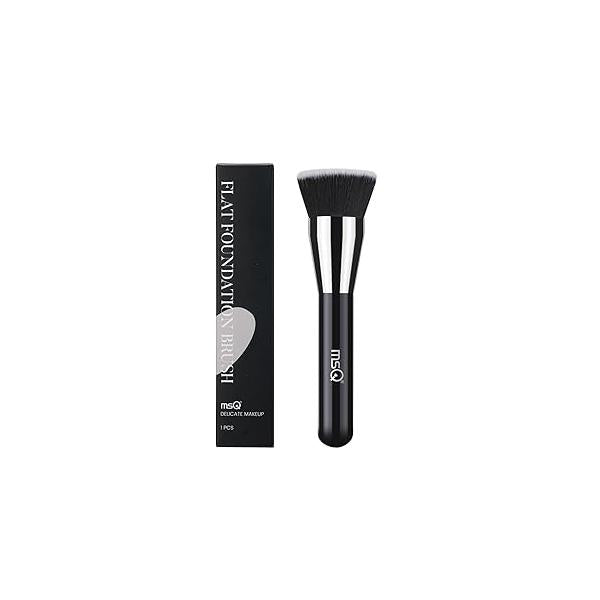 MSQ Flat Top Kabuki Foundation Brush - Premium Makeup for Liquid, Cream and Powder Blending (Black)