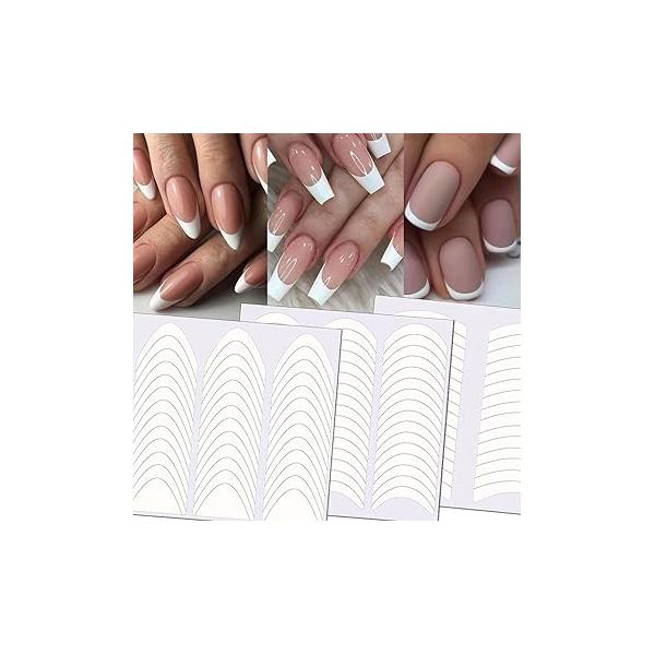 TailaiMei 36 Sheets 1368 Pieces French Manicure Nail Art Stickers, 3 Designs Self-Adhesive Tips Guides for DIY Decoration Stencil Tools (3 Moon Shape Design, Sheets)