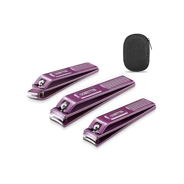 GOBETTER Nail Clippers Set, 3PCS Manicure Kit with Zippered Leather Pouch, Sharp Curved & Slant Cutting Blades, Perfect for Toenail, Fingernail Ingrown