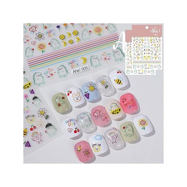Graffiti Fun Nail Art Stickers Decals Abstract Twisted Face Sticker 3D Self Adhesive DIY Design Fashion Trend Glamour Decoration Accessories for Ladies Girls Kids (2 Sheets)