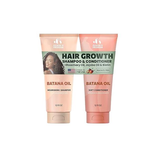Panda's Promise Batana Oil Shampoo and Conditioner Set - Sulfate Free for Hair Growth Thickening Thinning, Curly, Damaged Hair, 3C-4C Locks (12 fl oz Each)