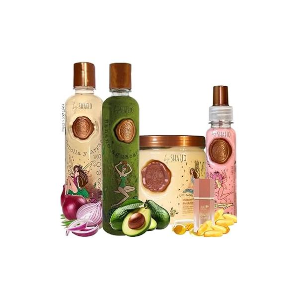 RITUAL BOTANICO Kit 4 Crecimiento Acelerado y Ultra Reparador S.O.S: Shampoo de Cebolla, Mascarilla para el Cabello, Acondicionador Intensivo PLEX, Termoprotector Cabello (Incluye Obsequio)