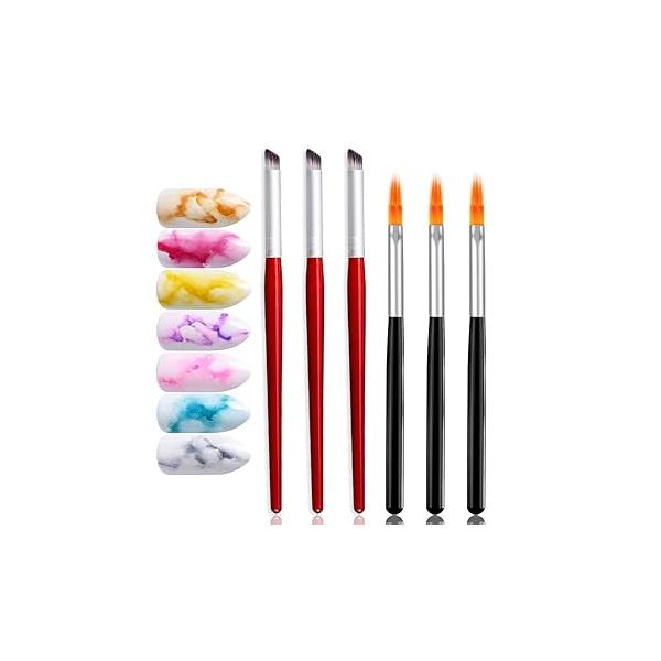 DANNEASY 6pcs Nail Design Brushes Ombre Brush Acrylic Art Set Pen for Gel Nails Manicure Tools